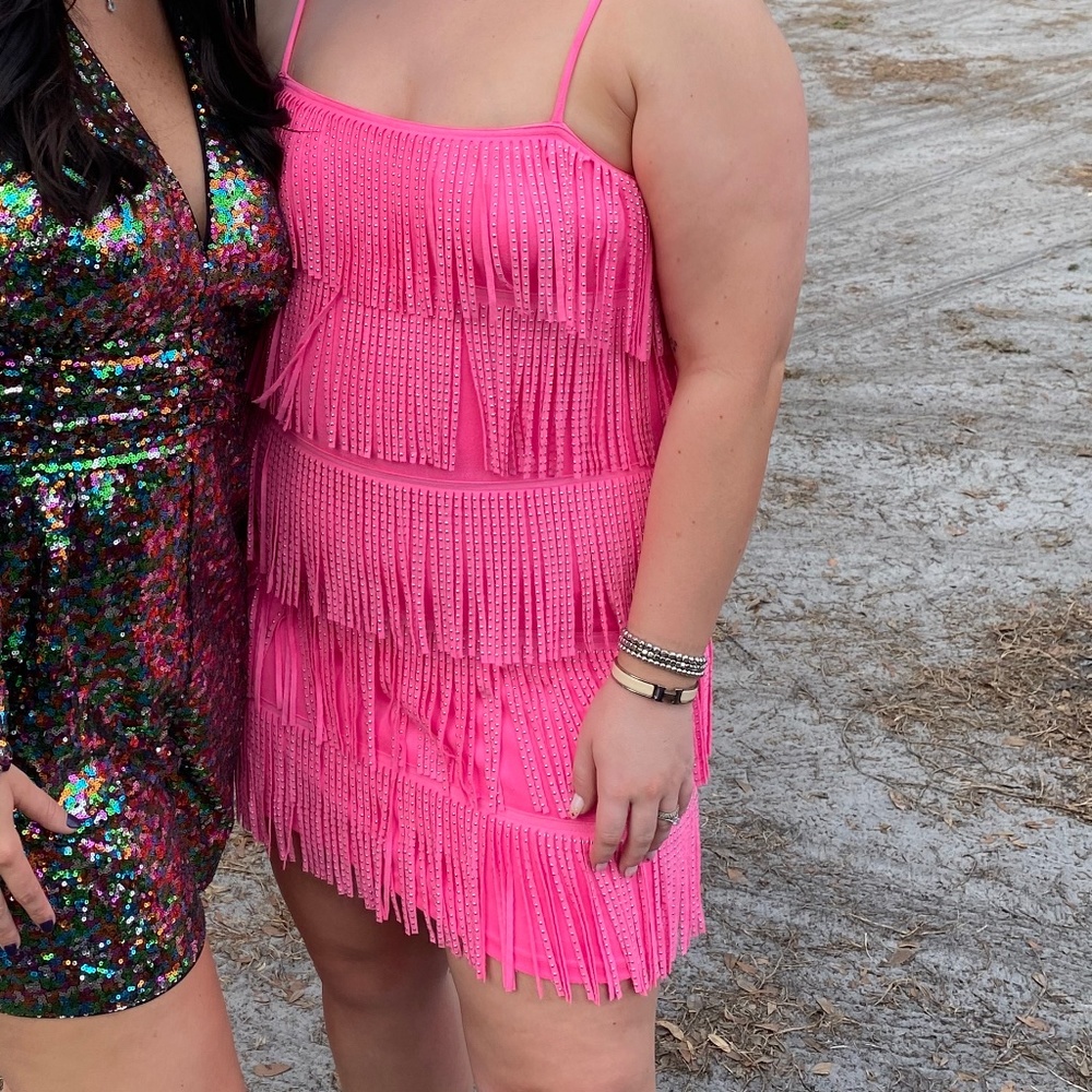 Eras Tour TCEC Hot Pink Stud Fringe Dress